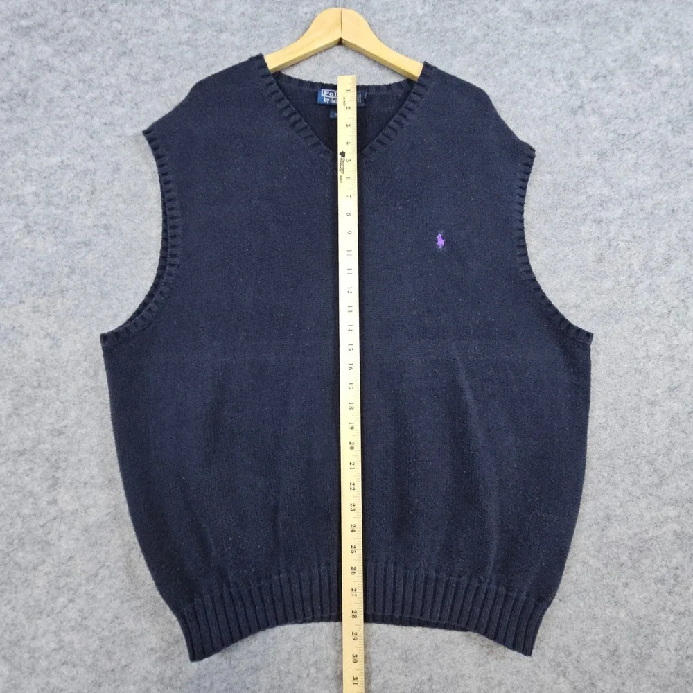 Polo Ralph Lauren Men's Size 2X Black V-Neck Cotton Knit Sweater Vest‎ Preppy